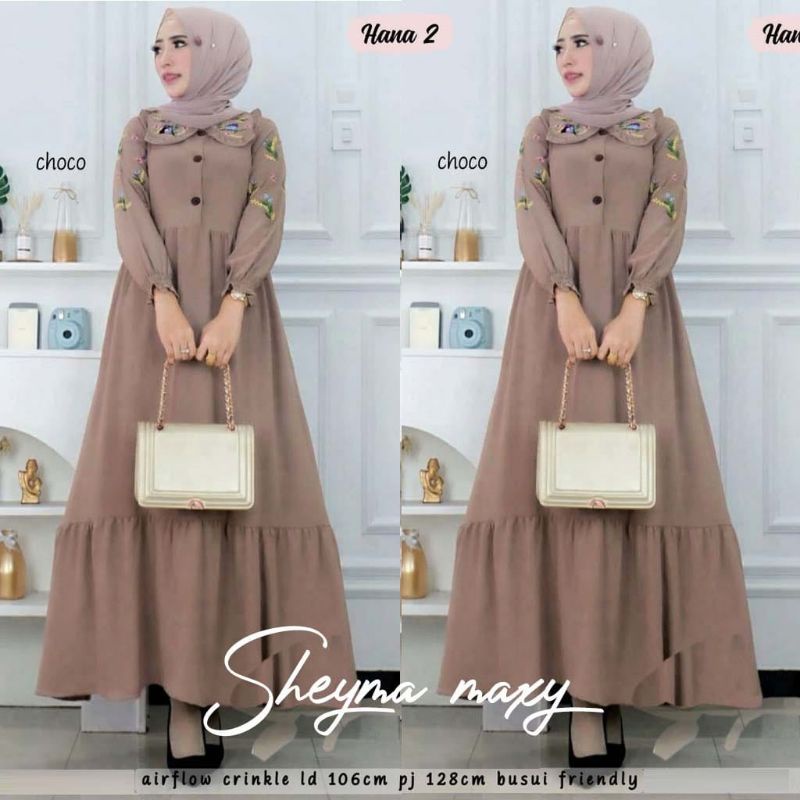 Gamis SHEYMA Maxy Dress Crinkle Bordir Original by HANA