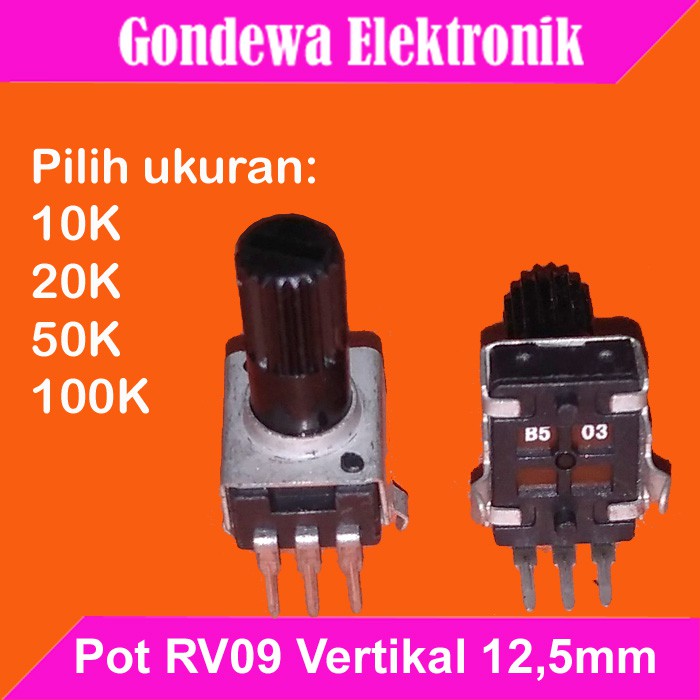 Potensio 10K , 20K , 50K , 100K panjang batang 12,5mm vertikal RV09