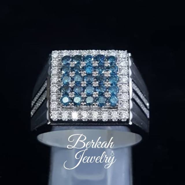 Cincin pria perak berlian eropa asli dan berlian biru