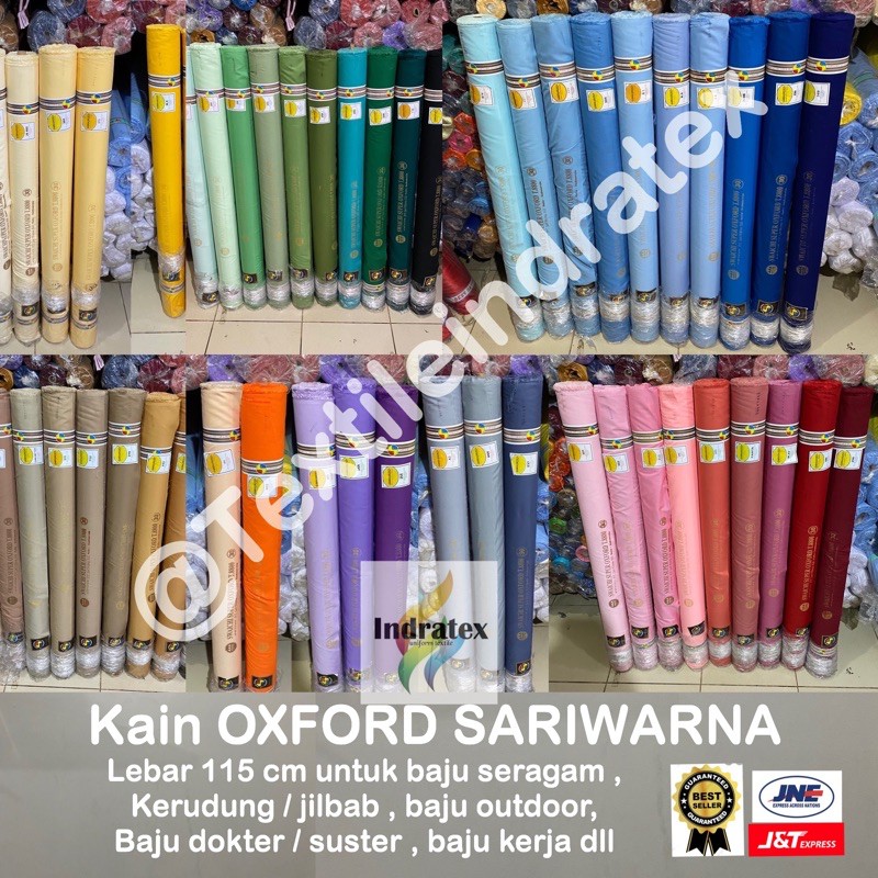 KAIN OXFORD SARI WARNA per roll SARIWARNA SWAICHI POLOS BAHAN BAJU SERAGAM SEKOLAH PRAMUKA KERUDUNG MASKER