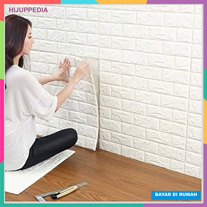 Stiker dinding hiasan rumah Sticker Wallpaper Dinding 3D Tempel Dekorasi Background Bata Foam Lem  White