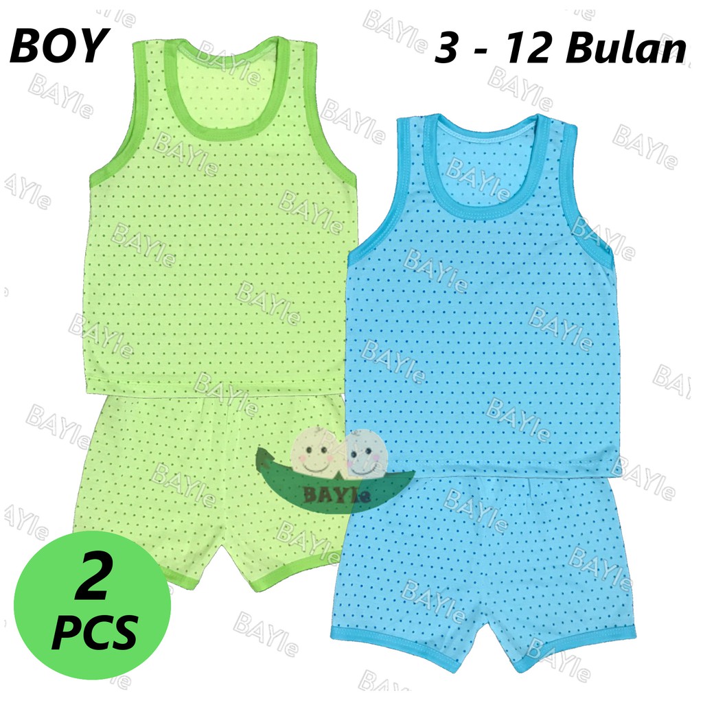 BAYIe - 2 SET Setelan Kaos SINGLET / KUTUNG Bayi/Anak Motif POLKADOT Warna MF umur 3 - 12 bulan SNI