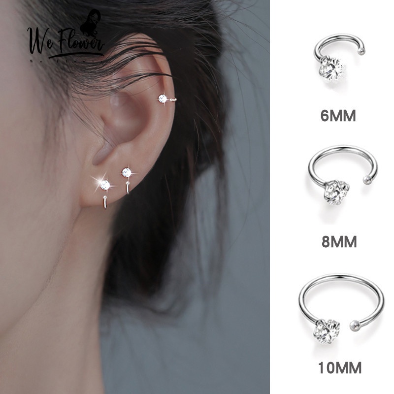 We Flower 6/8/10mm S925 Silver Zircon Ear Clip Cuff Earrings Jewelry for Women Girls