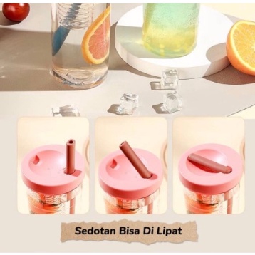 [MH] Botol Minum Transparan Juice Portable Sedotan Lipat 700Ml