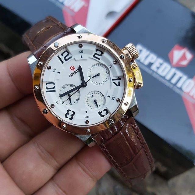 Expedition E6381 WANITA / E6381B ROSEGOLD SILVER LEATHER STRAP BROWN