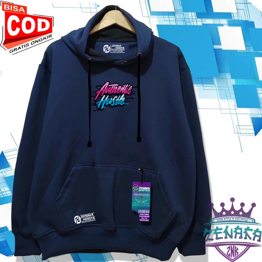 Sweater pria distro keren Zenaka Hoodie pria distro aesthetic graffity simple warna abu paralon Jaket pria terbaru 2022 keren Suiter cowok terbaru 2022 tebal Hodie pria hitam distro sablon authetntic hustle-NAVY BLUE
