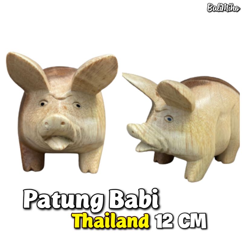 Patung Babi Kayu Thailand Pajangan Babi Kayu Patung Binatang Patung Babi Lucu Patung Kayu Patung Uni