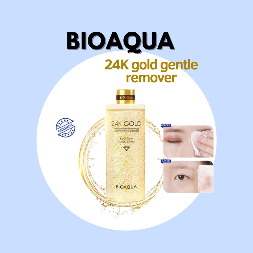 BIOAQUA 24K Gold Gentle Makeup Remover Micellar Water pembersih makeup wajah secara menyeluruh