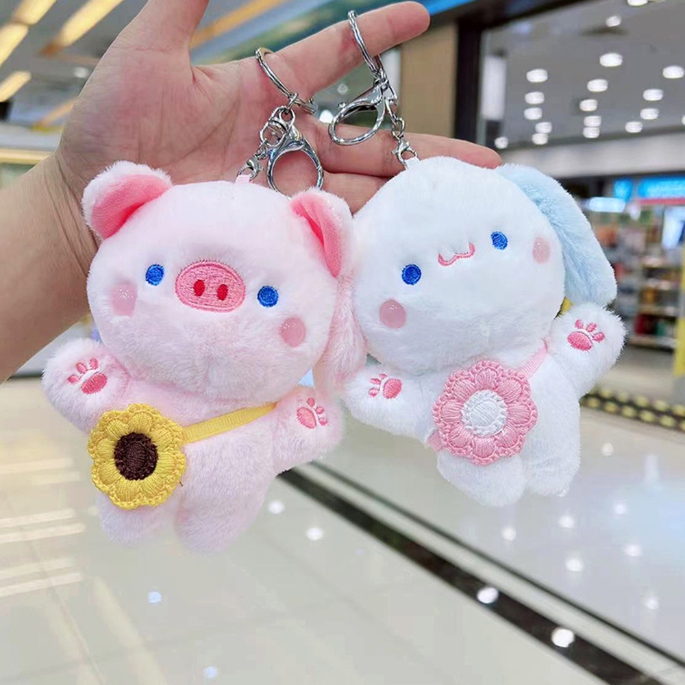 1pc Gantungan Kunci Boneka Babi Pink Lucu Bahan Plush