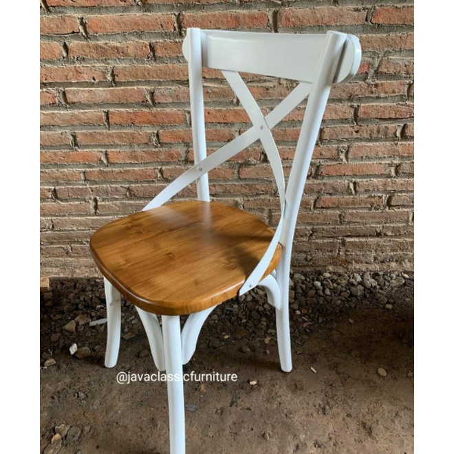 KURSI MAKAN SILANG CAFE RESTO AMERICAN STYLE BAHAN KAYU JATI FINISHING NATURAL KOMBINASI DUCO-2