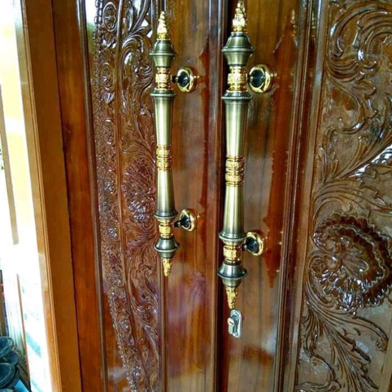 Handle Pintu Rumah Kuningan 46 Cm Set Kunci Gagang Pintu Antik Set Body Pelor Pegangan Pintu Kupu Tarung Tarikan Pintu Rumah Minimalis