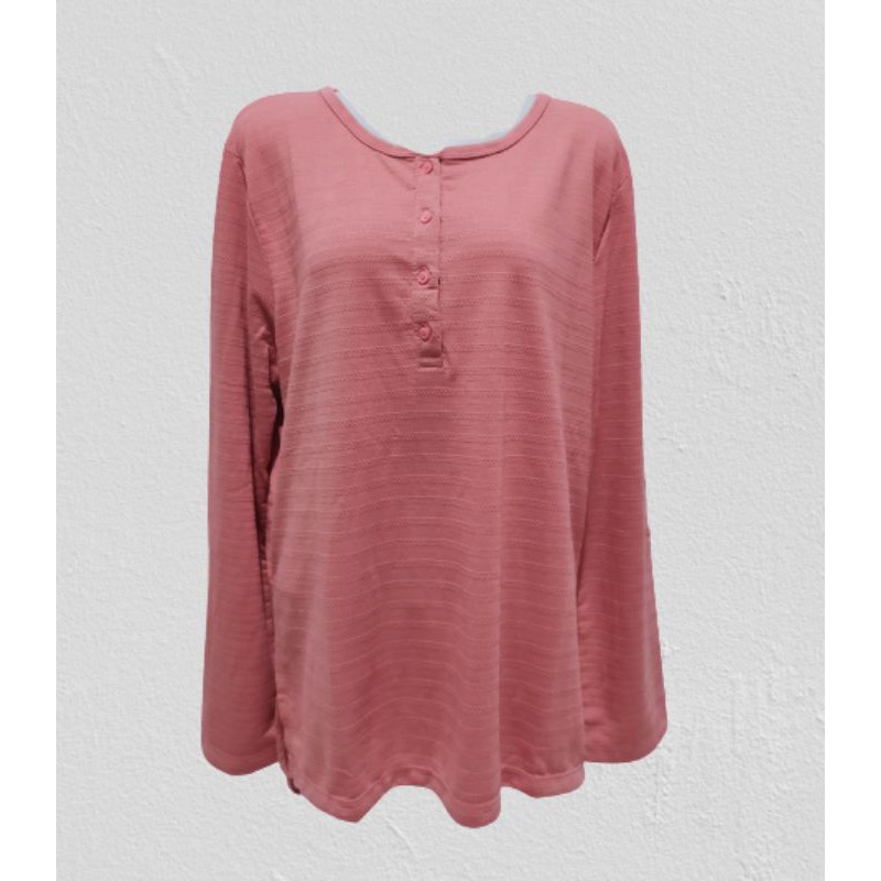 kaos wanita kancing depan motif (dusty Pink)