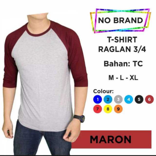 Noveli wear - Kaos polos reglan Abu Misty kombinasi lengan 34 Warna | kaos seragam raglan pria dan wanita