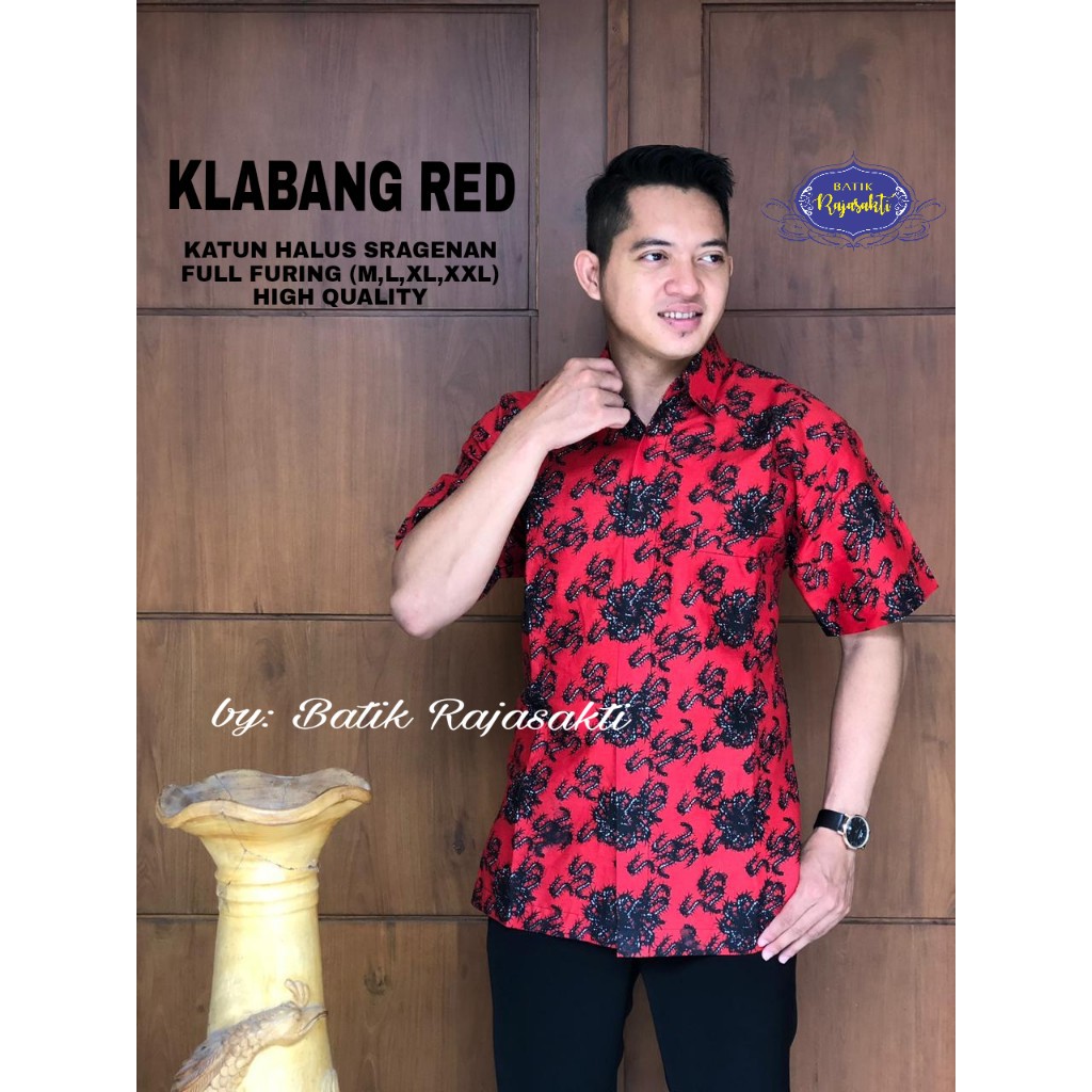 KLABANG RED Kemeja Batik Pria Lengan Pendek Katun Halus FULL FURING Rajasakti