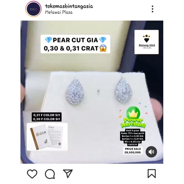 giwang berlian eropa GIA full mas putih whitegold ( 5520 )