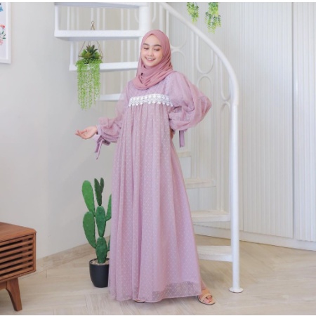 Gamis Brukat Tile Dress Kondangan Kekinian Kombinasi Brokat Gamis Wanita Remaja Muslim Modis Gamis L