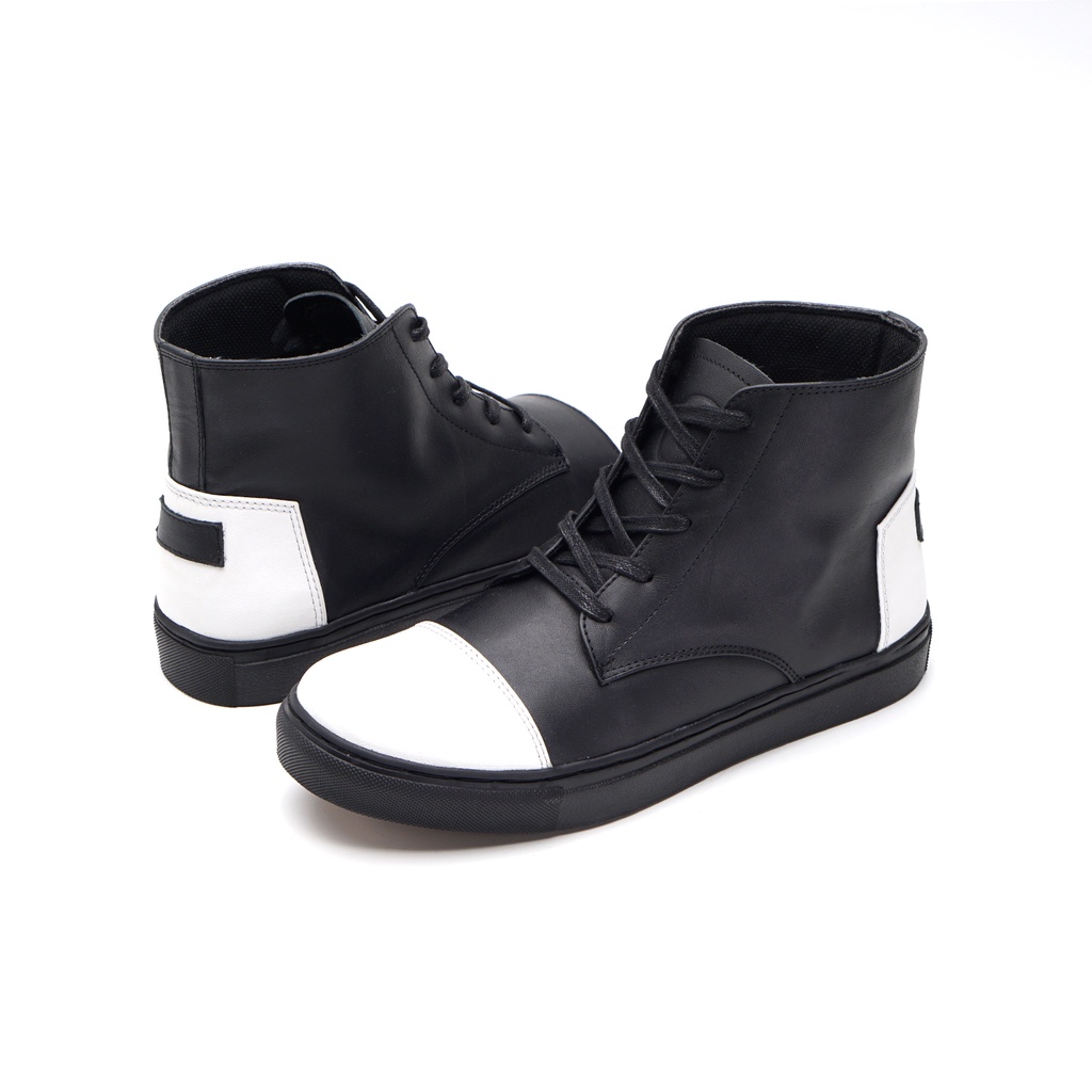 SEPATU PRIA BOOTS CASUAL HITAM PUTIH GREATA SWEYN - SEPATU KULIT - SEPATU KERJA - SEPATU FASHION