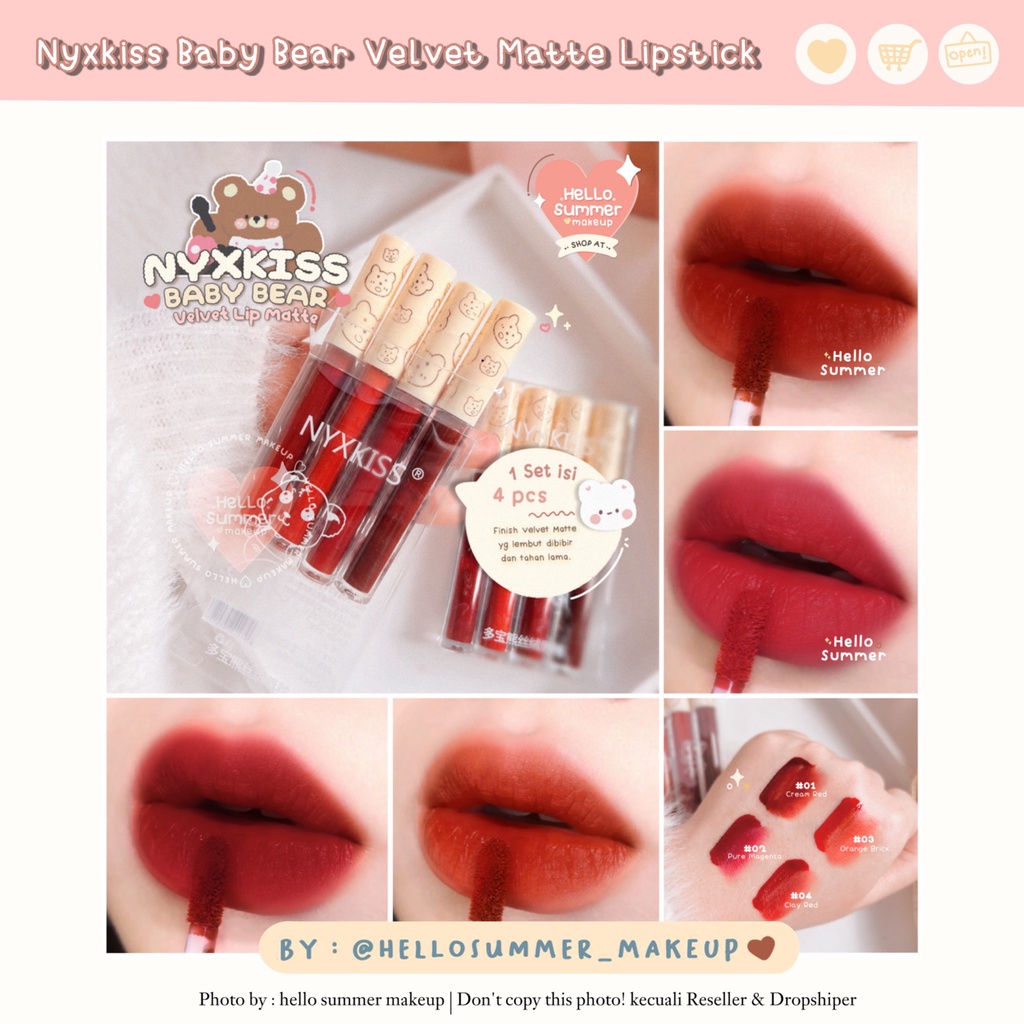 𝐌𝐀𝐓𝐓𝐄 𝐋𝐈𝐏𝐒𝐓𝐈𝐂𝐊 - Nyxkiss Baby Bear Velvet Matte Lipstick 2ml Transferproof Tahan Lama Waterproof Lembut Dibibir