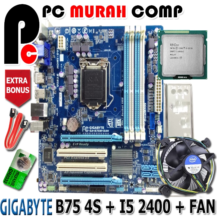 Paket Mainboard Mobo Motherboard B75 Socket 1155 Plus i5