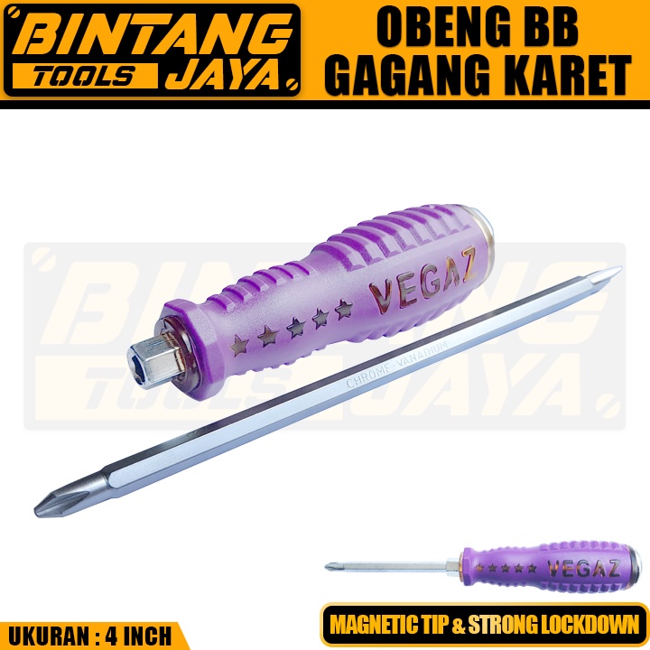 Obeng Bolak Balik Gagang Karet Screwdriver 2 Way Obeng Tembus 4 inch