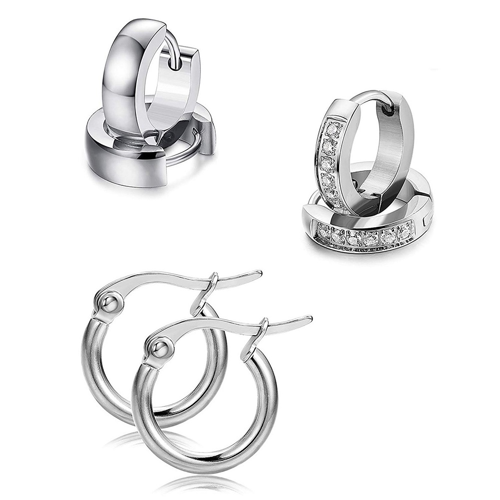 Hu Hu Hu Hu Hu Alat Bantu Pasang Kacamata♡ 6 Pasang Anting Stud Bahan Stainless Steel Aksen Berlian Imitasi Untuk Unisex