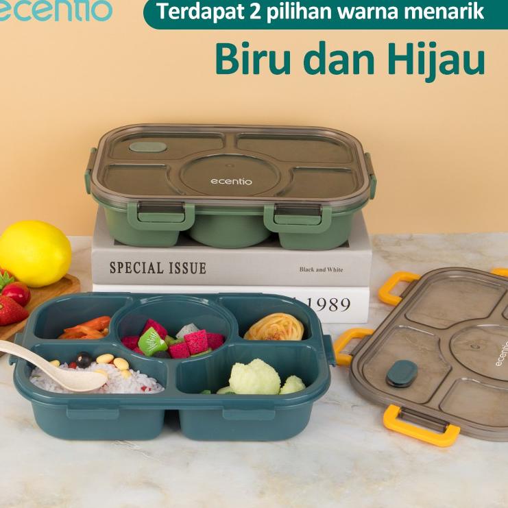 Besst⭐ ⭐CODE265⭐ ecentio 1400ml 5 Grid Kotak Makan Dengan Anti Tumpah Berbahan lunch box/ tempat mak
