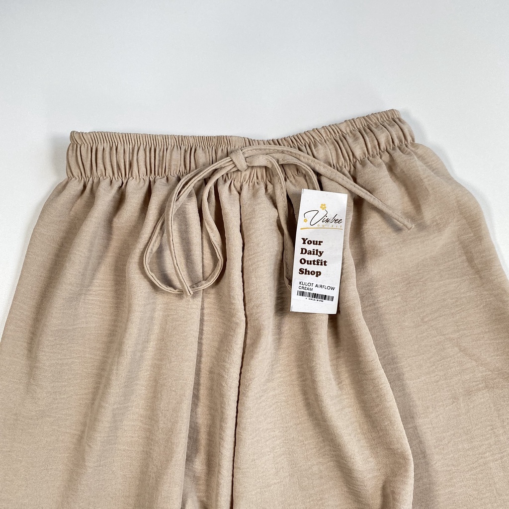 VIOLET HIGHWAIST LOOSE PANTS KULOT CRINCLE AIRFLOW-Cream