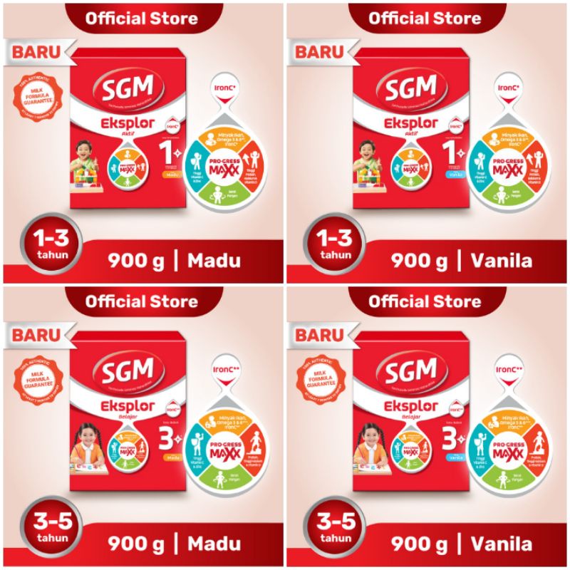 SGM Eksplor Aktif Pro-Gress Maxx 1 plus Madu 900 gr / 1 plus Vanila 900 gr Susu SGM 3 plus Madu 900 