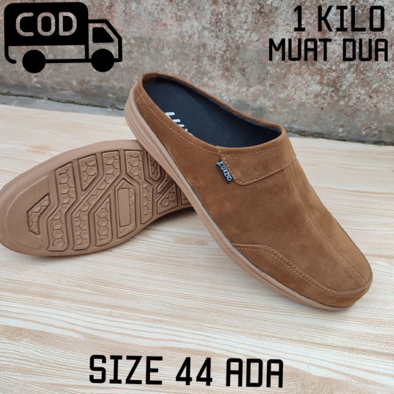 Bustong Kulit Pria Selop Slop Sintetis Premium Kasual Slip On Outsol Karet Lentur Sepatu Sendal Sandal slide