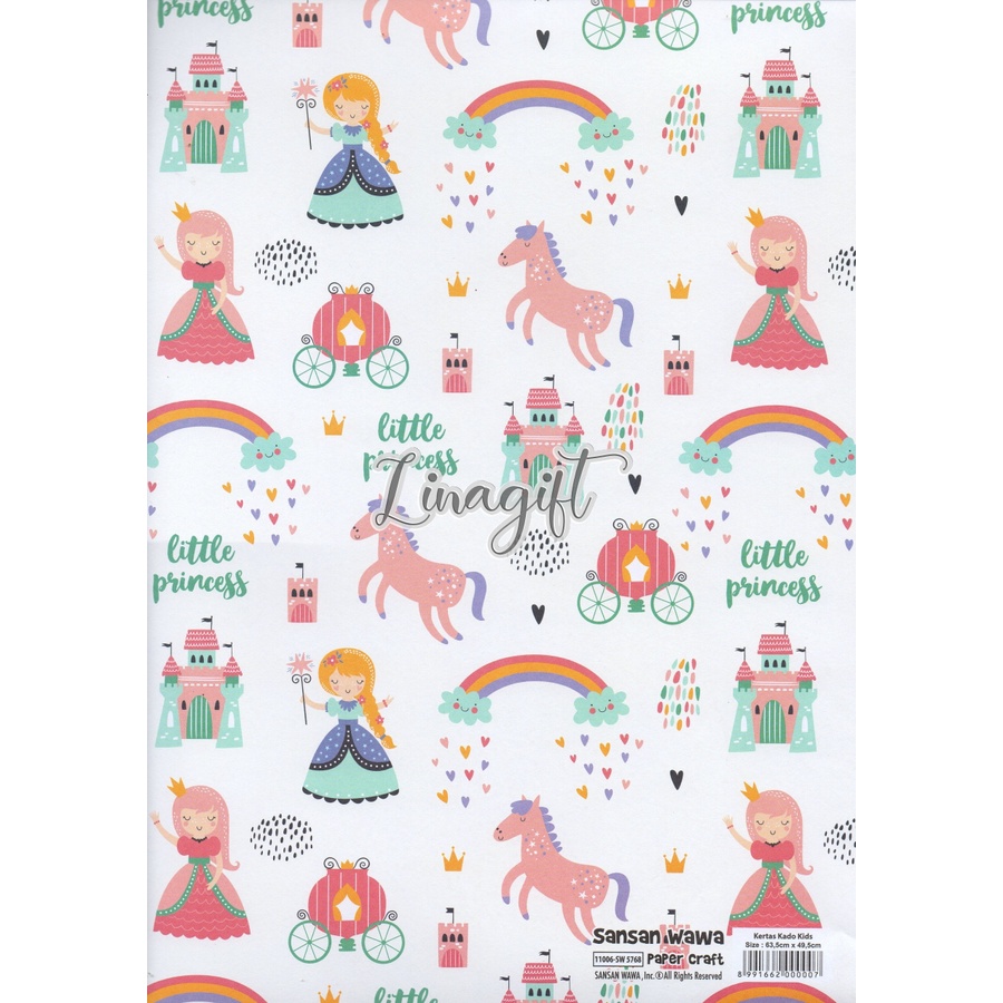 ( 5 Lembar ) VINTAGE PRINCESS SANWA - KERTAS KADO CLASSIC - GIFT WRAP PAPER SANSAN WAWA CASTLE MAGICAL FAIRY GLASS SHOES UNICORN