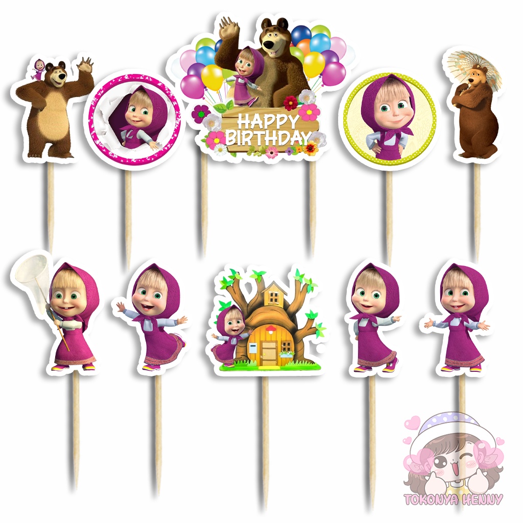Topper Cake Hiasan Kue Ulang Tahun motif MASHA AND THE BEAR