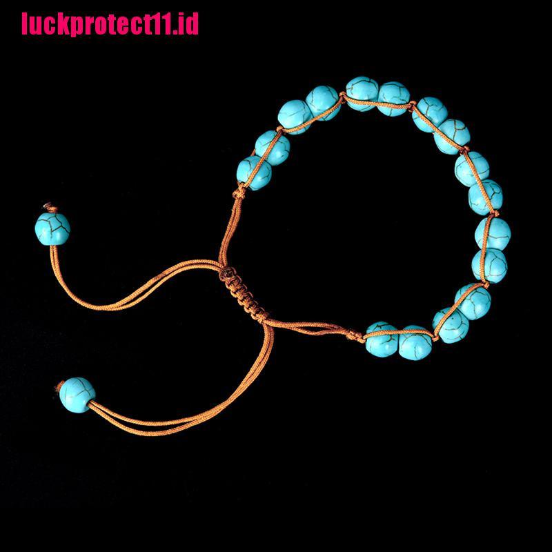 (LUCK) Gelang Tangan Elastis Aksen Manik-Manik Batu Turquoise Natural Gaya Boho Untuk Wanita / Pantai