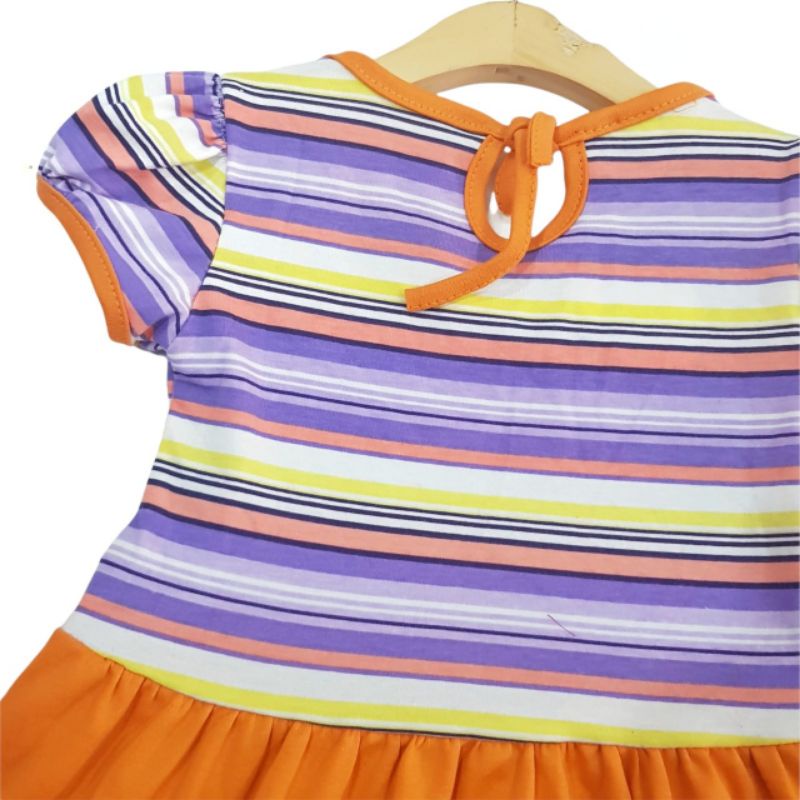 DRESS FASHION ANAK PEREMPUAN 1 TAHUN MOTIF SALUR MEREM PINK FANTA PEACH