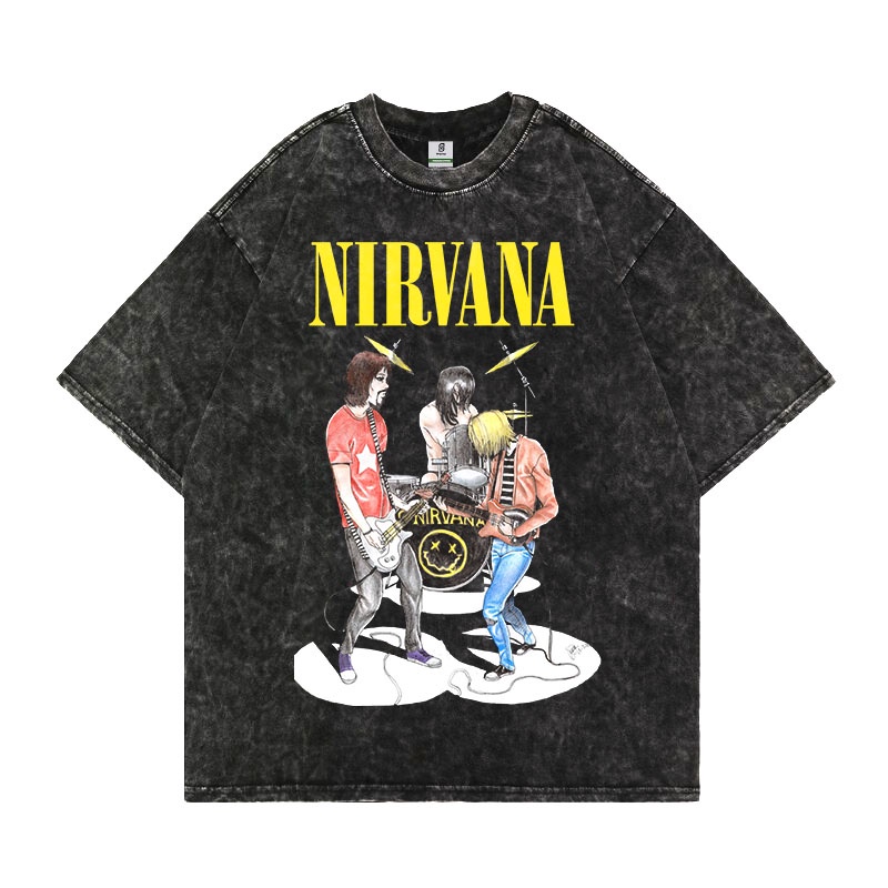 Nirvana band style oversize washed T-shirt