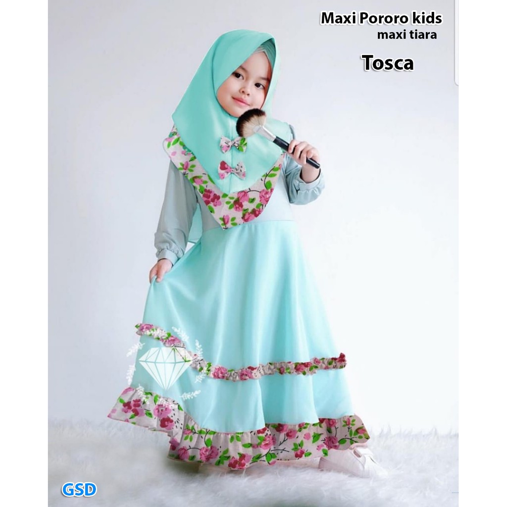maxi pororo kids/baju muslim anak/maxi hijab muslim anak/terusan dress gamis syari anak/pakaian anak
