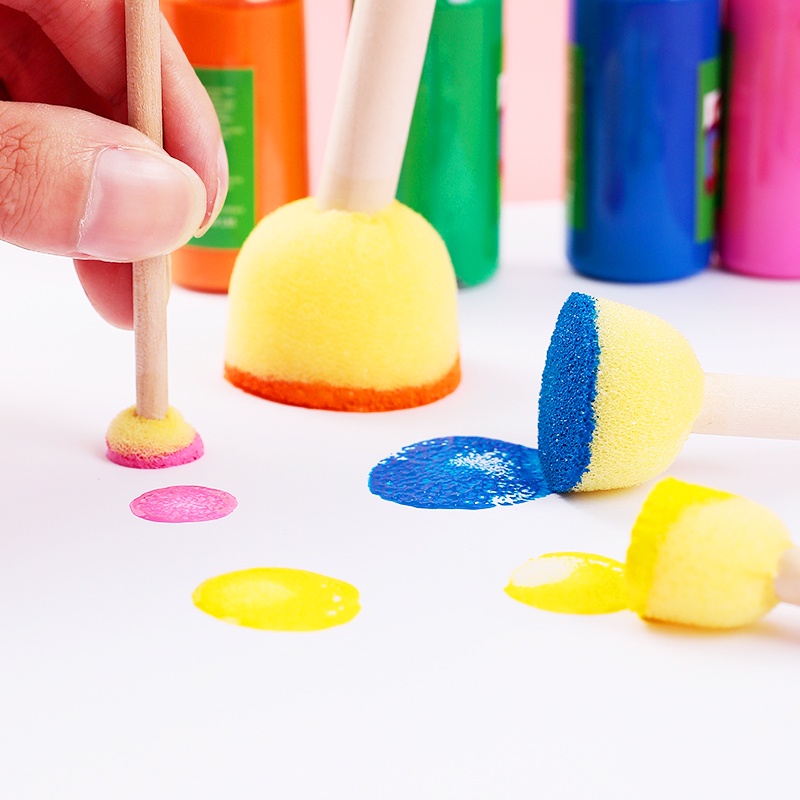 5pcs / Set Kuas Spons Gagang Kayu Untuk Melukis / Menggambar / Graffiti DIY