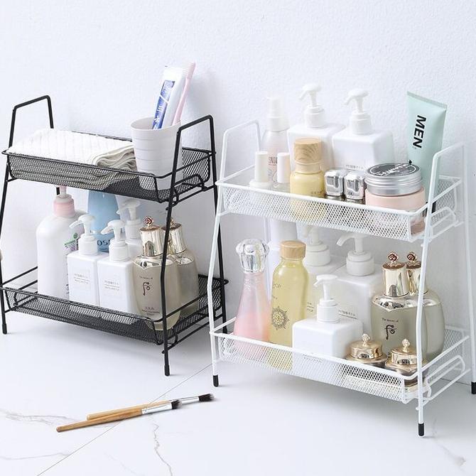 Rak Dapur Serbaguna 2 Susun Besi Rak Kosmetik Make Up Kamar Mandi