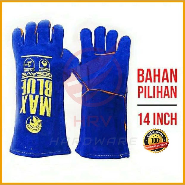 Original Gosave Sarung Tangan Kulit Las Biru 14 inch Max Blue Leather Welding Glove