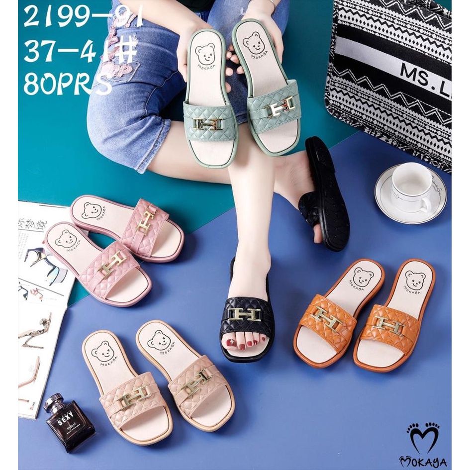 Sandal Slop Jelly Wanita Ban Gesper H Sol Bear Super Mewah Keren Elegant Import Mokaya / Size 37-41 (2199-91)