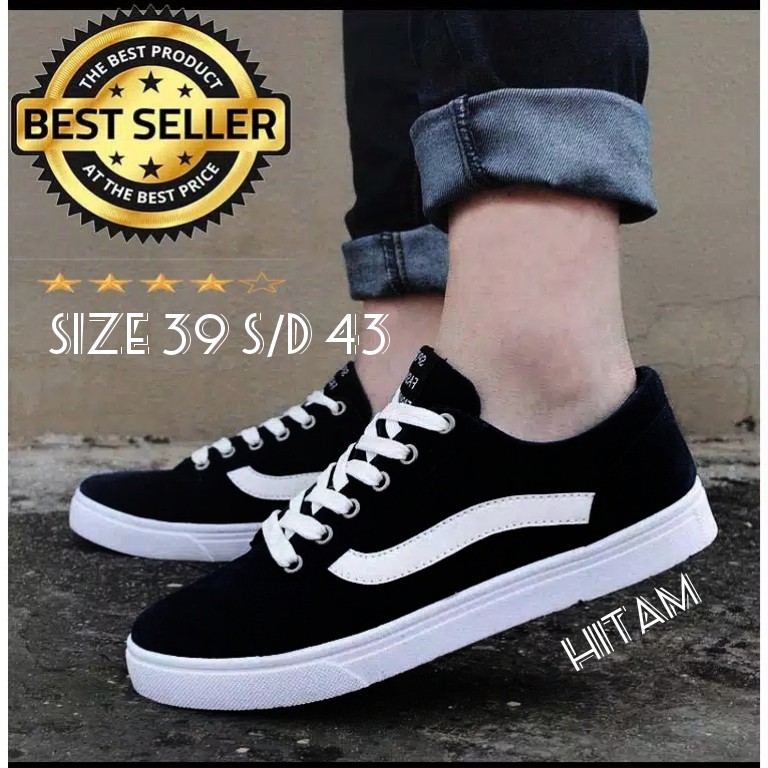 SEPATU VANS OLDSKOOL BLACK WHITE AND NAVY WHITE PRIA WANITA SNEAKERS PREMIUM VANS