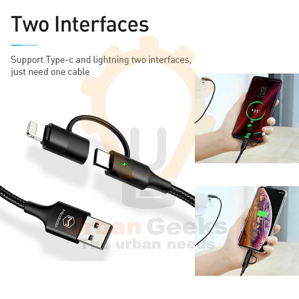 Mcdodo Cable 2 in 1 Type C dan lightning QC 4.0 Quick Charge 2.4A 1,2m