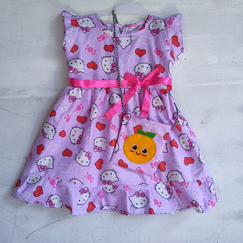 Dress anak 2 3 tahun perempuan cewek motif hello kitty lucu cantik ( Dress Kartunitas HK )