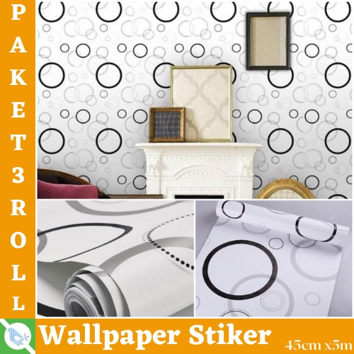 PRODUK NEW - PAKET WALLSTIKER 3ROLL ( BUY 2 GET 1 FREE ) WALLPAPER STIKER DINDING MOTIF POLKADOT 3D GH006