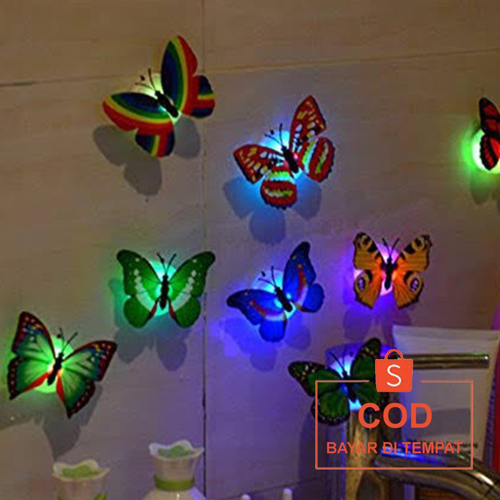 ✅COD Lampu Tidur Hias Led Kupu-kupu Nyala Butterfly Tumblr Pentol Wall Sticker Wallpaper Dinding Perlengkapan Hiasan Dekorasi Kamar Tidur Ruang Tamu Ruangan Rumah