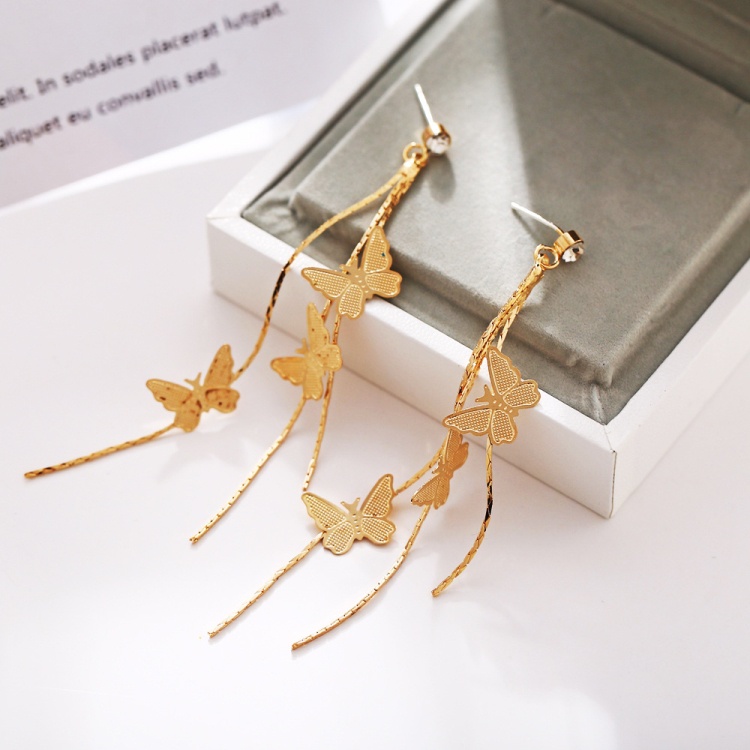 Anting Rumbai Panjang Desain Butterfly Bahan 925 Silver Needle Gaya Korea Untuk Perempuan