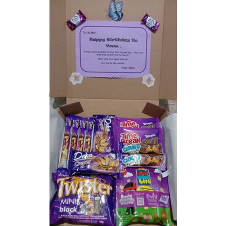 SNACK BOX Kado Ulang Tahun/ Kado Wisuda/ Kado Anniversary / Paket Ungu