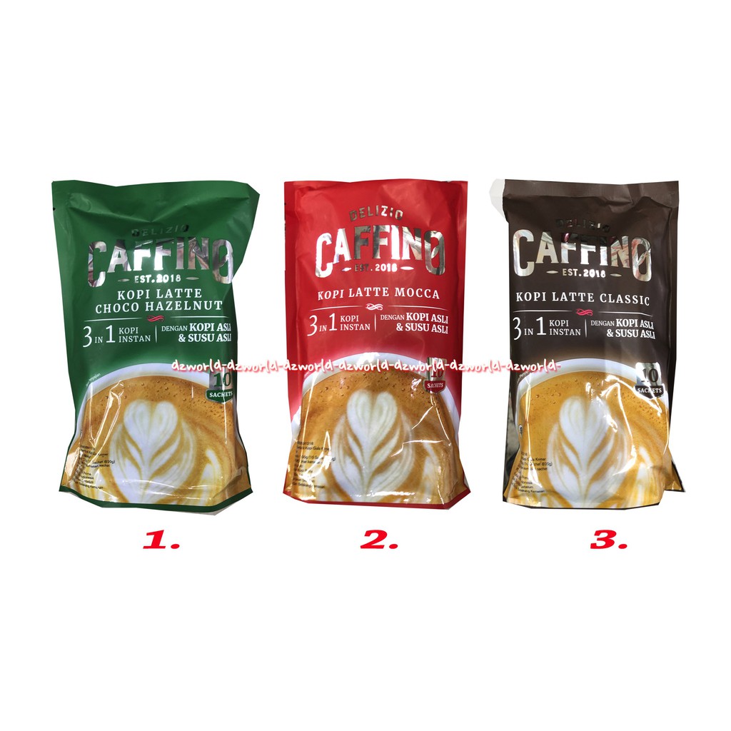 Delizio Caffino Kopi Latte Choco Hazelnut Mocca Classic 3in1 Kopi Instan Cokelat 10sachets Coffee