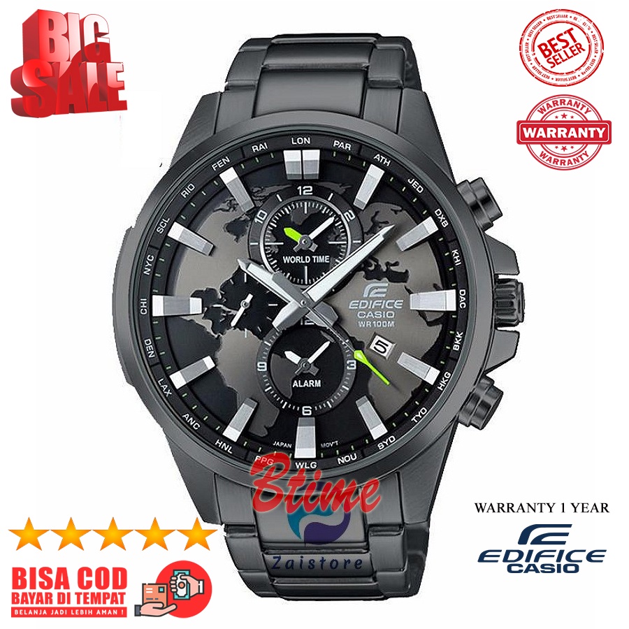 Promo! Casio Edifice EF 303BK-1A Strap Leather Ja Tangan Pria Recommended Bayar ditempat Garansi 1th