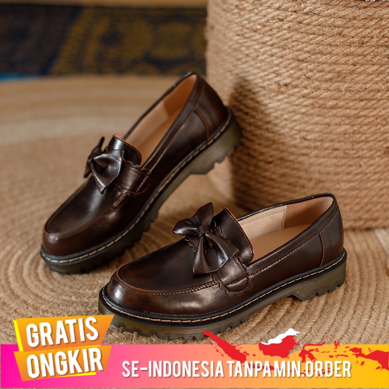 Sepatu Wanita Platform Sepatu Wanita Pompa Sepatu Kulit 2022 Vintage Busur Siswa Lembut Bawah Pompa 