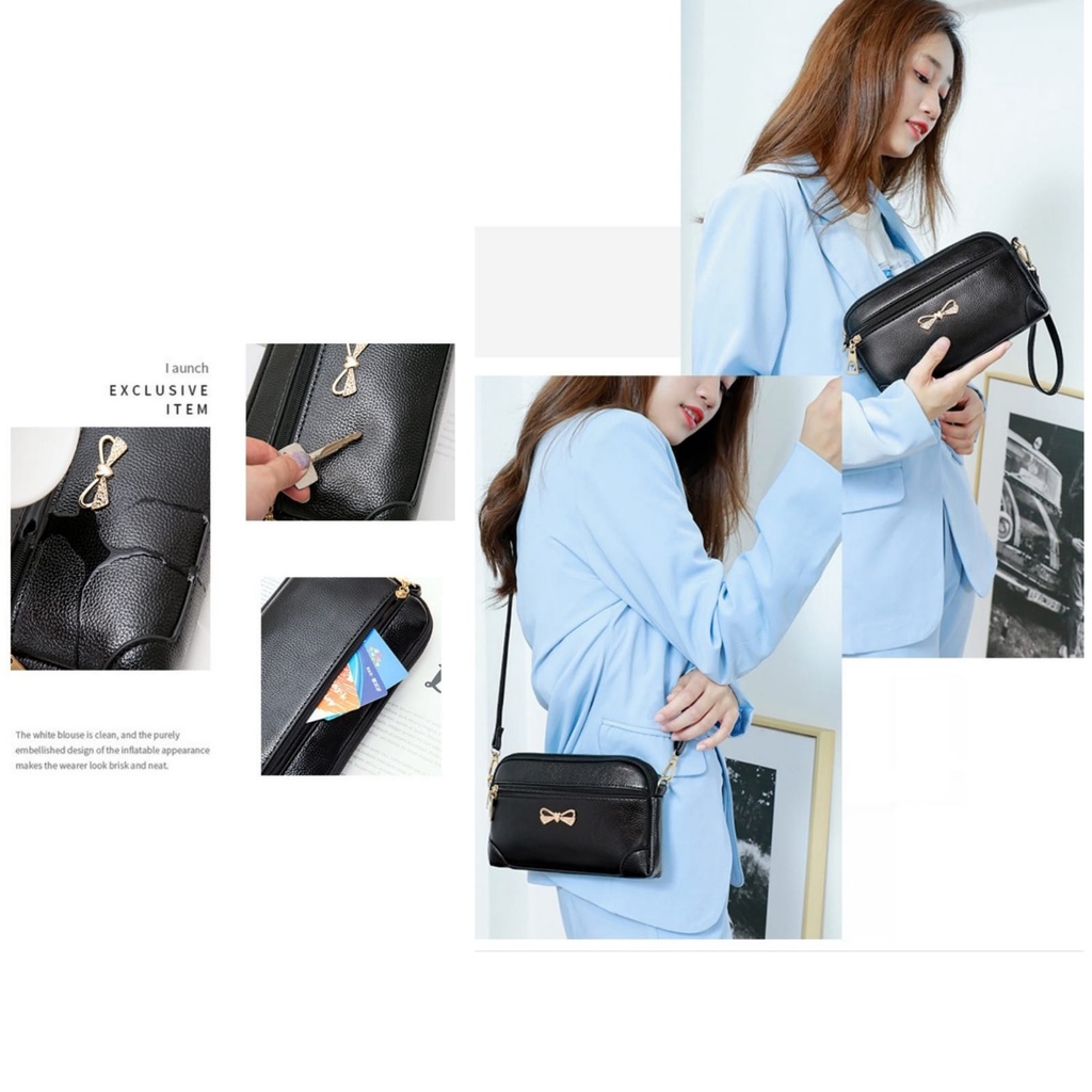 TAS SELEMPANG WANITA KOREA KECIL KULIT PREMIUM HITAM MONTY TA541B5 IMPORT SIMPLE SLING BAG REMAJA BATAM BRANDED CEWEK MURAH